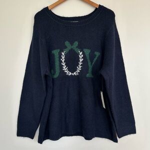 Cupcakes & Cashmere Festive “Joy” Embroidered Christmas Knit Sweater Size 2X